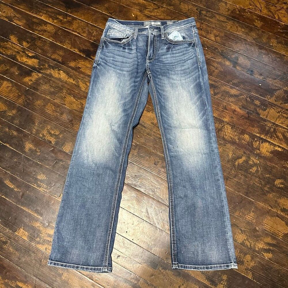 BKE Jake destroyed embroidered bootleg 33x31.5 western jeans